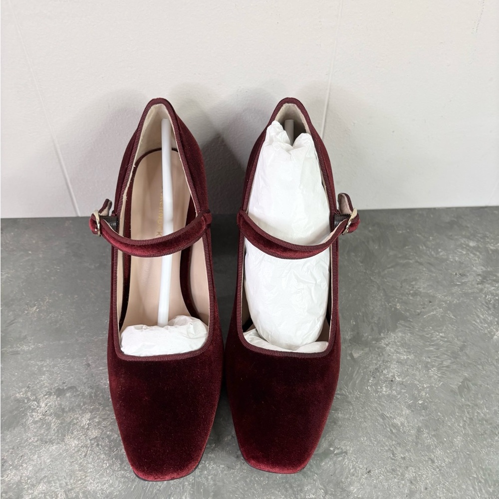 Tuckernuck Oxblood Velvet Julia Heels size 8 burgundy red Mary Jane - Picture 3 of 10